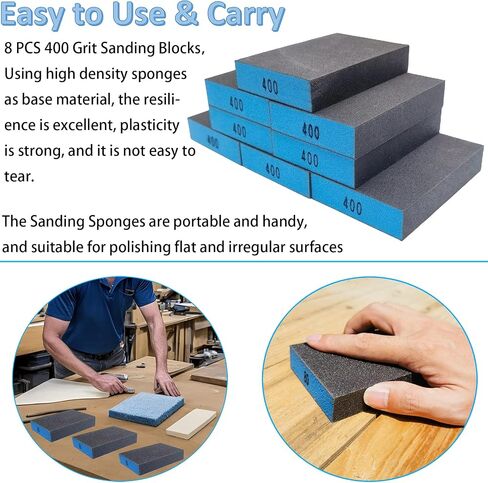 Tonmp 8 PCS 400 Grit Blue Sanding Sponges, Wet and Dry Dual-Use Washable and Reusable Hand Sanding Block Great for Wooding Metal Wall Sander in Saudi Arabia