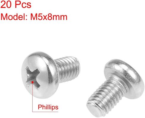 Uxcell M5x8mm آلة مسامير فيليبس الصليب عموم مسمار لولبي الرأس 304 الفولاذ المقاوم للصدأ السحابات البراغي 20 قطعة in Kuwait
