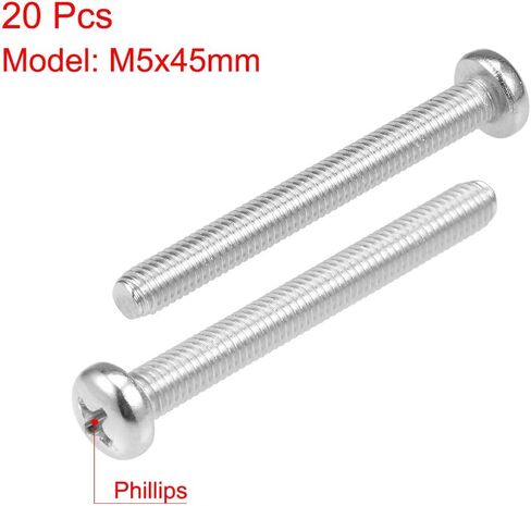 Uxcell M5x8mm آلة مسامير فيليبس الصليب عموم مسمار لولبي الرأس 304 الفولاذ المقاوم للصدأ السحابات البراغي 20 قطعة in Kuwait