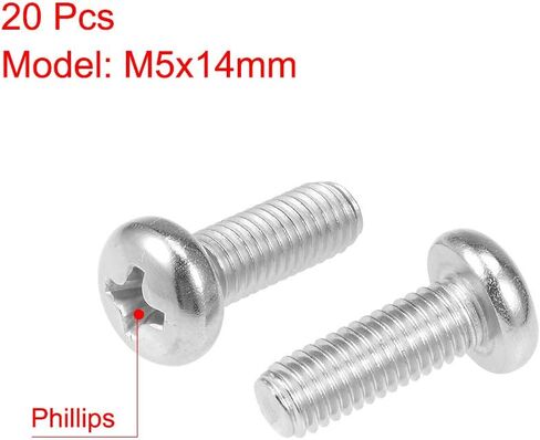 Uxcell M5x8mm آلة مسامير فيليبس الصليب عموم مسمار لولبي الرأس 304 الفولاذ المقاوم للصدأ السحابات البراغي 20 قطعة in Kuwait