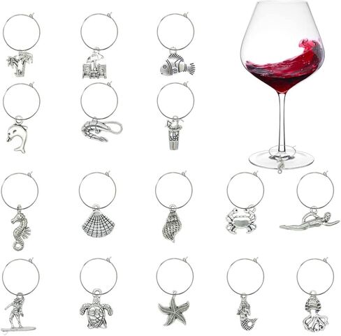 Gnollko 16pcs Wine Glass Charms,Wine Charms for Stem Glasses,Wine Glass Markers Tags,Wine Tasting Party Gifts Favors Decorations Supplies in Saudi Arabia