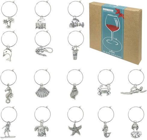 Gnollko 16pcs Wine Glass Charms,Wine Charms for Stem Glasses,Wine Glass Markers Tags,Wine Tasting Party Gifts Favors Decorations Supplies in Saudi Arabia