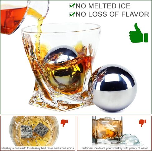 Whiskey Decanter and Stones Gift Set for Men - Whiskey Decanter, 2 Twisted Whiskey Glasses, 6 XL Stainless Steel Whisky Chillers, Freezer Base, 2 Slate Coasters, Tongs & Freezer Pouch in Pinewood Box in Saudi Arabia