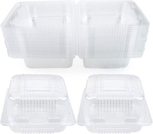 WYKOO 50 Pack Disposable Clear Plastic Clamshell Food Containers for Salads, hamburgers, bread and Sandwiches, Portable Food Take-Out Plastic Container, 5.3 x 4.7 x 2.8 Inch in Kuwait