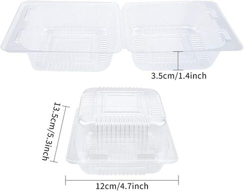 WYKOO 50 Pack Disposable Clear Plastic Clamshell Food Containers for Salads, hamburgers, bread and Sandwiches, Portable Food Take-Out Plastic Container, 5.3 x 4.7 x 2.8 Inch in Kuwait