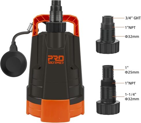 مضخة مياه نظيفة، Prostormer 1HP 3430GPH مضخة صرف منزلية غاطسة محمولة مع مفتاح تعويم تلقائي لحمام السباحة والبركة والقبو المغمور والطابق السفلي in Kuwait