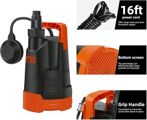 مضخة مياه نظيفة، Prostormer 1HP 3430GPH مضخة صرف منزلية غاطسة محمولة مع مفتاح تعويم تلقائي لحمام السباحة والبركة والقبو المغمور والطابق السفلي in Kuwait