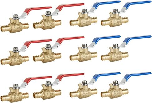 6 PCS1/2" PEX Ball Brass Valve, Barb Crimp Pex Connection, Full Port Water Stop Shut-off Valve, Red (Hot) and Blue (Cold) Levels, (6) in Saudi Arabia