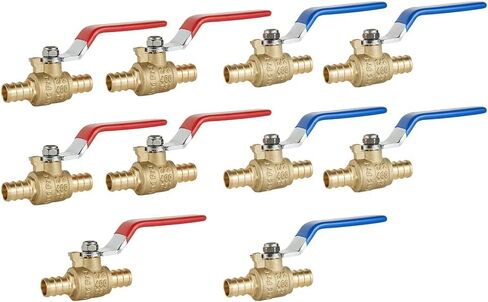 6 PCS1/2" PEX Ball Brass Valve, Barb Crimp Pex Connection, Full Port Water Stop Shut-off Valve, Red (Hot) and Blue (Cold) Levels, (6) in Saudi Arabia
