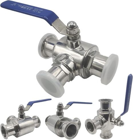 3-Way Ball Valve, 1.5 Inch Sanitary Ball Valve Clamp, 1 1/2 inch Stainless Steel 304 Three Way Ball Valve, 3 Way Clamp Connection Valve with Blue Locking Handle (1.5") in Saudi Arabia