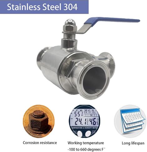 3-Way Ball Valve, 1.5 Inch Sanitary Ball Valve Clamp, 1 1/2 inch Stainless Steel 304 Three Way Ball Valve, 3 Way Clamp Connection Valve with Blue Locking Handle (1.5") in Saudi Arabia
