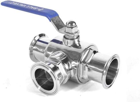 3-Way Ball Valve, 1.5 Inch Sanitary Ball Valve Clamp, 1 1/2 inch Stainless Steel 304 Three Way Ball Valve, 3 Way Clamp Connection Valve with Blue Locking Handle (1.5") in Saudi Arabia