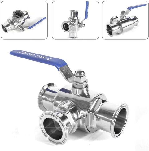 3-Way Ball Valve, 1.5 Inch Sanitary Ball Valve Clamp, 1 1/2 inch Stainless Steel 304 Three Way Ball Valve, 3 Way Clamp Connection Valve with Blue Locking Handle (1.5") in Saudi Arabia
