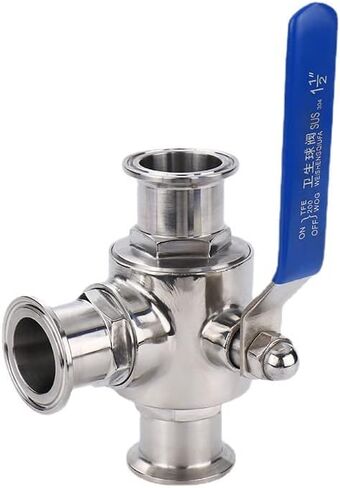 3-Way Ball Valve, 1.5 Inch Sanitary Ball Valve Clamp, 1 1/2 inch Stainless Steel 304 Three Way Ball Valve, 3 Way Clamp Connection Valve with Blue Locking Handle (1.5") in Saudi Arabia
