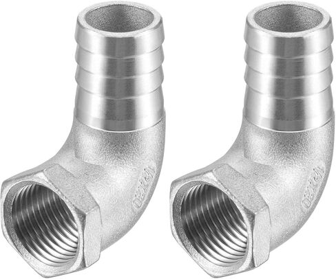 uxcell 304 Stainless Steel Hose Barb Fitting Elbow, 15mm Barbed x 1/2" NPT Female Pipe Connector Adapter for Water Fuel Air, Pack of 2 in Kuwait