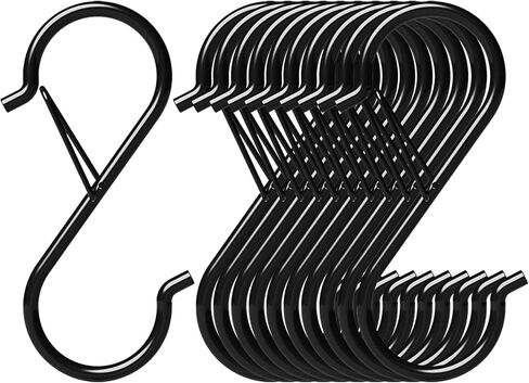 10 عبوات من خطافات OlibaDu® S للتعليق، وخطافات S مقاس 3.5 بوصة مع مشبك أمان، وخطافات S شديدة التحمل لتعليق أدوات المطبخ، وخطافات النباتات وأدوات المرآب (أسود). in Kuwait