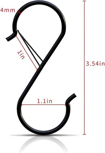 10 عبوات من خطافات OlibaDu® S للتعليق، وخطافات S مقاس 3.5 بوصة مع مشبك أمان، وخطافات S شديدة التحمل لتعليق أدوات المطبخ، وخطافات النباتات وأدوات المرآب (أسود). in Kuwait