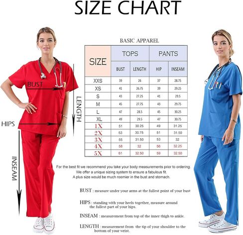 Women's Medical Uniform Scrubs Set – 4 Way Stretch 8 Pocket V-Neck Top with Drawstring Pants Nursing Dental Classic Blue XXS in Saudi Arabia