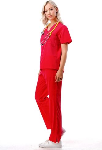 Women's Medical Uniform Scrubs Set – 4 Way Stretch 8 Pocket V-Neck Top with Drawstring Pants Nursing Dental Classic Blue XXS in Saudi Arabia