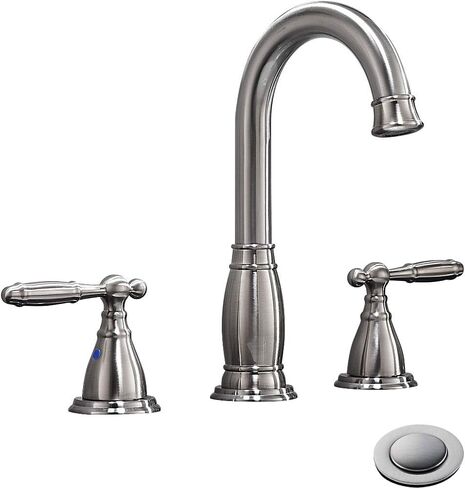 Phiestina 3 Hole 8 Inch Brushed Gold 2 Handle Widespread Bathroom Faucet with Metal Pop Up Drain,WF017-4-BG in Saudi Arabia