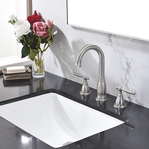 Phiestina 3 Hole 8 Inch Brushed Gold 2 Handle Widespread Bathroom Faucet with Metal Pop Up Drain,WF017-4-BG in Saudi Arabia