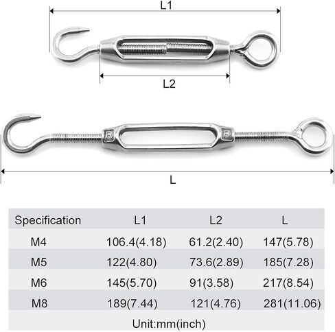 بي ان واي زوت مشبك تثبيت بمشبك تثبيت وخطاف ام 8 من الستانلس ستيل من الستانلس ستيل، اداة شد حبل الاسلاك CO، عبوة من 4 قطع in Kuwait