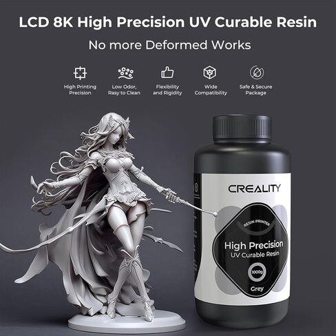 Creality 3D Printer Resin for Halot-Mage, 1kg(2.2lbs) 8K High Precision Resin for 8K LCD 3D Printing, 405nm UV-Curing Resin, Quick Curing, Low Shrinkage, Excellent Fluidity (Grey) in Kuwait