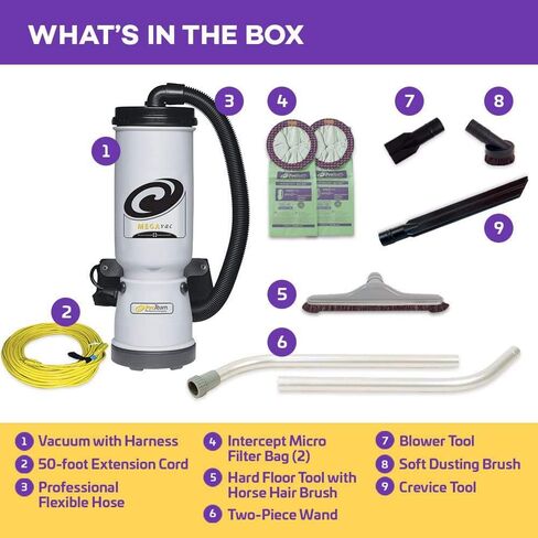 ProTeam MegaVac 10 Quart Backpack Vacuum w/Blower, Felt and Muti-Hard Surface & Blower Tool Kit, Gray in Kuwait