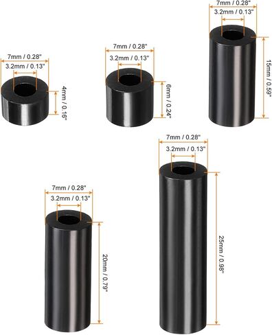 PATIKIL Round Spacer Washer Set, 100 Pack Nylon 2,5,8,10,12mm Length for M3 Screws Block 3D Printer TV Wall Mounting Electrical Outlet, Black in Saudi Arabia