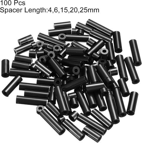 PATIKIL Round Spacer Washer Set, 100 Pack Nylon 2,5,8,10,12mm Length for M3 Screws Block 3D Printer TV Wall Mounting Electrical Outlet, Black in Saudi Arabia
