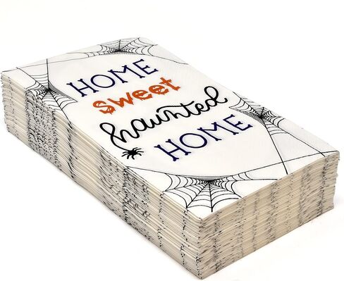100 Halloween Guest Napkins for Bathroom Disposable Paper Towels 3 Ply Hand Towel Black Orange Purple Buffet Dinner Decorative Bath Home Party Napkin in Kuwait