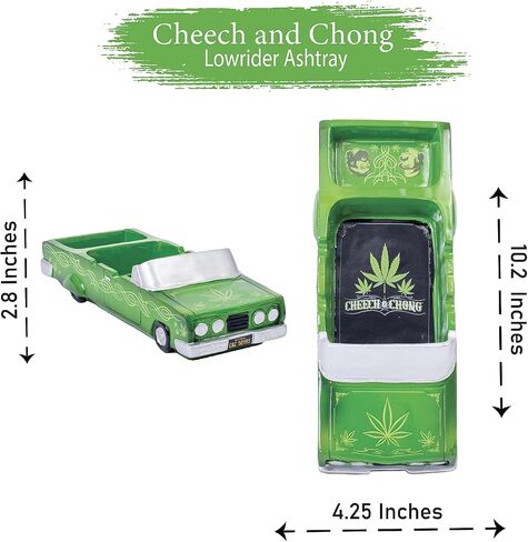 Cheech and Chong Special Edition 50th Anniversary Ashtrays - Design Pin Striped Lowrider, Leaves - Smoking Ash Tray Tabletop, Desktop for Indoor or Outdoor Use, Great Gift in Saudi Arabia