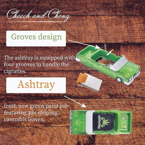 Cheech and Chong Special Edition 50th Anniversary Ashtrays - Design Pin Striped Lowrider, Leaves - Smoking Ash Tray Tabletop, Desktop for Indoor or Outdoor Use, Great Gift in Saudi Arabia