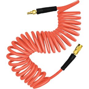 YOTOO Polyurethane Recoil Air Hose 3/8" Inner Diameter by 25' Long with Bend Restrictor, Repairable 1/4" Industrial Quick Coupler and Plug, Orange in Saudi Arabia