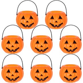 دلو حلوى الهالوين من نوبيستي، 8 قطع صغيرة هالوين اليقطين دلو خدعة أو حلوى دلو دلو المياه حامل شمعة حزب | 8.5 × 5.5 × 4.5 سم in Kuwait