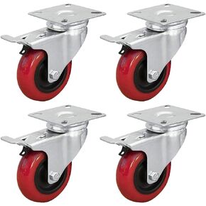 بورتيك, احمر، 17004-P4 قفل مزدوج دوار 4 انش، قدرة تحمل 260 باوند، عجلة عجلات من البولي يوريثين، 4 قطع in Kuwait
