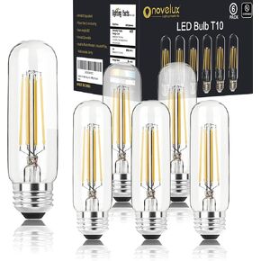 T10 Led Bulb 2700K 3.2 inches, e26 Led Bulb 60 watt Equivalent Dimmable, T25 Tubular Light Bulb, Edison Bulbs 6W e26 Medium Base Lightbulb UL Listed, Pack of 4