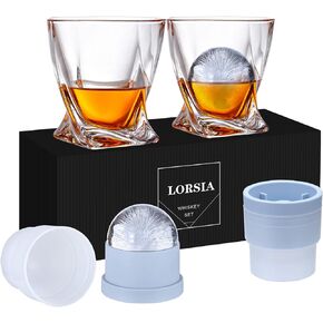 Whiskey Rocks Glass, Set of 4 (2 Crystal Bourbon Glasses, 2 Round Big Ice Ball Molds) In Gift Box - 11 Oz Old Fashioned Glasses for Scotch Cocktail Rum Cognac Vodka Liquor, Unique Gifts for Men in Saudi Arabia