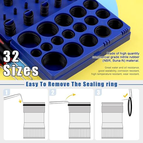 Glarks 411 قطعة 32 مقاسًا SAE Universal O-Ring Kit متنوعة بما في ذلك 407 قطعة من مطاط النتريل NBR O-Ring و4 قطع اختيار وخطافات لإصلاح السباكة، وصلات إغلاق الهواء أو الغاز in Saudi Arabia