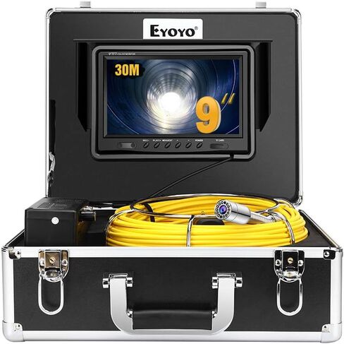Eyoyo 100ft Pipe Inspection Camera with 9 Inch LCD Monitor, 30M Drain Sewer Camera Industrial Endoscope Video Plumbing System 1000TVL DVR Recorder Pipeline Snake Cam with 8GB SD Card in Saudi Arabia
