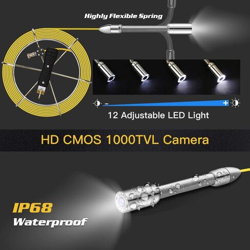 Eyoyo 100ft Pipe Inspection Camera with 9 Inch LCD Monitor, 30M Drain Sewer Camera Industrial Endoscope Video Plumbing System 1000TVL DVR Recorder Pipeline Snake Cam with 8GB SD Card in Saudi Arabia