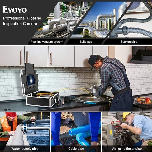 Eyoyo 100ft Pipe Inspection Camera with 9 Inch LCD Monitor, 30M Drain Sewer Camera Industrial Endoscope Video Plumbing System 1000TVL DVR Recorder Pipeline Snake Cam with 8GB SD Card in Saudi Arabia