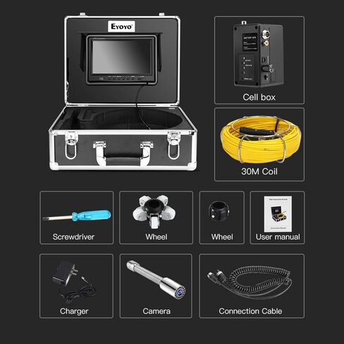 Eyoyo 100ft Pipe Inspection Camera with 9 Inch LCD Monitor, 30M Drain Sewer Camera Industrial Endoscope Video Plumbing System 1000TVL DVR Recorder Pipeline Snake Cam with 8GB SD Card in Saudi Arabia