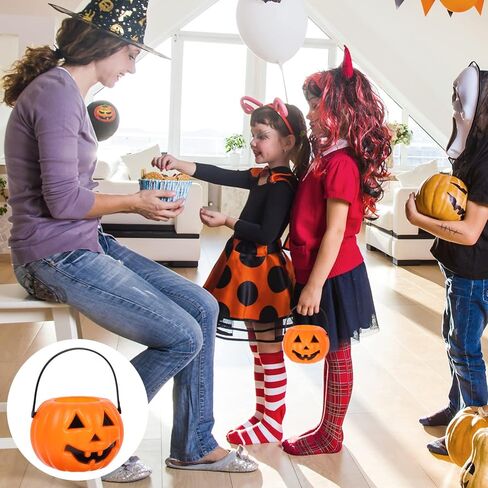 دلو حلوى الهالوين من نوبيستي، 8 قطع صغيرة هالوين اليقطين دلو خدعة أو حلوى دلو دلو المياه حامل شمعة حزب | 8.5 × 5.5 × 4.5 سم in Kuwait