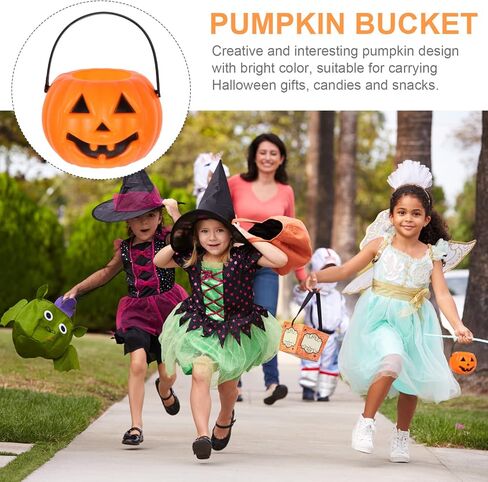 دلو حلوى الهالوين من نوبيستي، 8 قطع صغيرة هالوين اليقطين دلو خدعة أو حلوى دلو دلو المياه حامل شمعة حزب | 8.5 × 5.5 × 4.5 سم in Kuwait