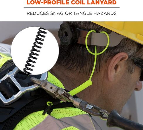 Coiled Lanyard with Clamp End, No Snag Design, Easily Attaches to Hard Hat, Tools, or Small Valuables, Weight Capacity 2lbs, Ergodyne Squids 3158, 3-Pack in Kuwait