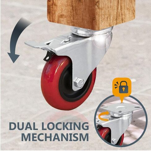 بورتيك, احمر، 17004-P4 قفل مزدوج دوار 4 انش، قدرة تحمل 260 باوند، عجلة عجلات من البولي يوريثين، 4 قطع in Kuwait