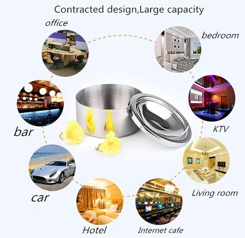 Zaoniy Stainless Steel Ashtray with lid, Cigarette Ashtray for Indoor or Outdoor Use, Ash Holder for Smokers, Desktop Smoking Ash Tray for Home Office Decoration in Saudi Arabia