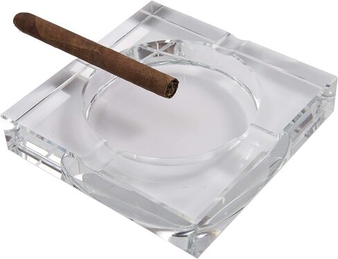 Ashtray - Crystal Cigar Ashtray With 4 Slots, Includes Gift Box - 5.8 x 5.8 x 1.1 Inches (Transparent, 5.8inches) in Kuwait