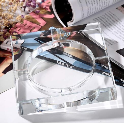 Ashtray - Crystal Cigar Ashtray With 4 Slots, Includes Gift Box - 5.8 x 5.8 x 1.1 Inches (Transparent, 5.8inches) in Kuwait